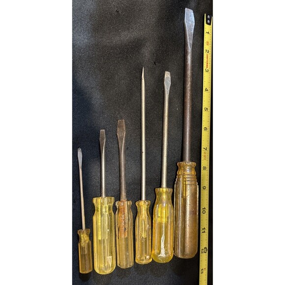 Set of 6 Vintage 1960s-1970s Yellow Plastic Handles Screwdrivers Great Tools - Picture 5 of 5